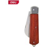 Нож электрика изогнутый складной Deli DL0060 длина 200мм, нержавеющая сталь, деревянная рукоять — изображение 7
