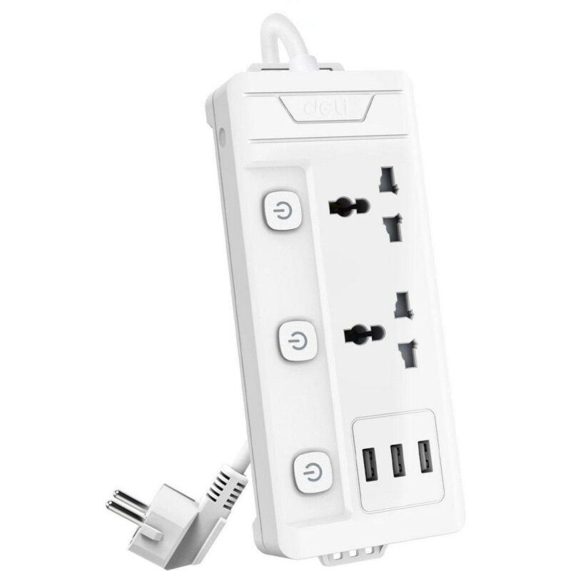 2cf496fe740adbff3407f4084fcad532.jpg Сетевой фильтр универсальный Deli ET409 / 2розетки + 3USB , 2 м — изображение 1
