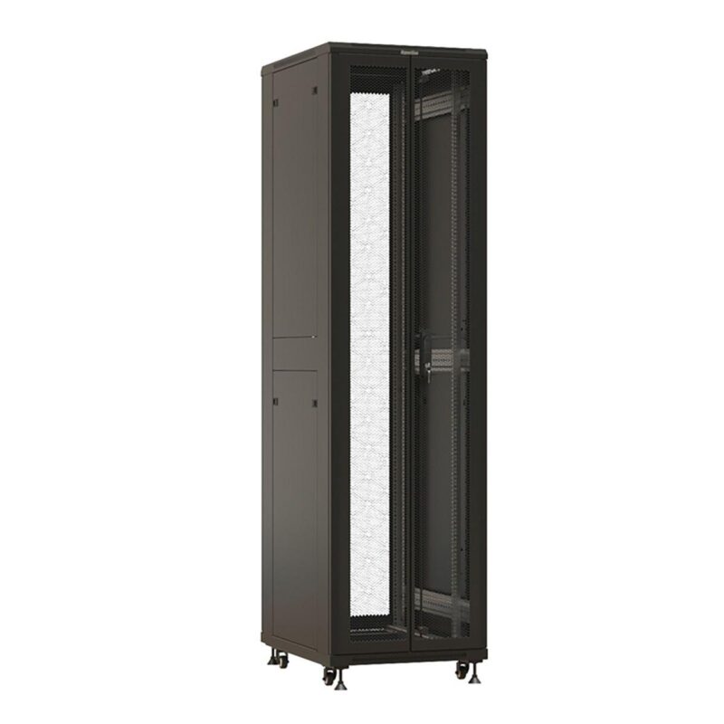2edb5a87f5ce262dc10d7b2dfb187604.jpg Шкаф Hyperline TTBR-4762-DD-RAL9004 напольный 19-дюймовый, 47U, 2277x600х1200 мм (ВхШхГ), передняя и задняя распашные перфорированные двери (75%), ручка с замком, цвет черный (RAL 9004)(разобранный) — изображение 1