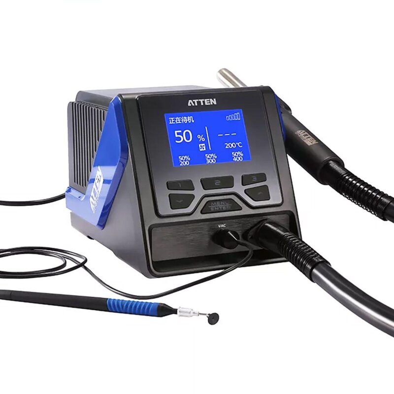 ac693e3dcd2be82fc6544dbbfc2d1fc7.jpg Термовоздушная паяльная станция Atten GT-8102 , 230В(1000Вт), двухканальная, ваккумный манипулятор — изображение 1