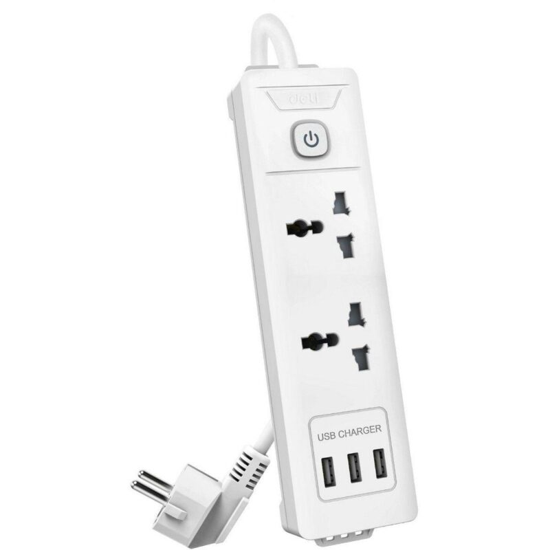 baf115da0ace14601652101d92e99bfa.jpg Сетевой фильтр универсальный Deli ET407/ 3розетки + 3USB , 2 м — изображение 1