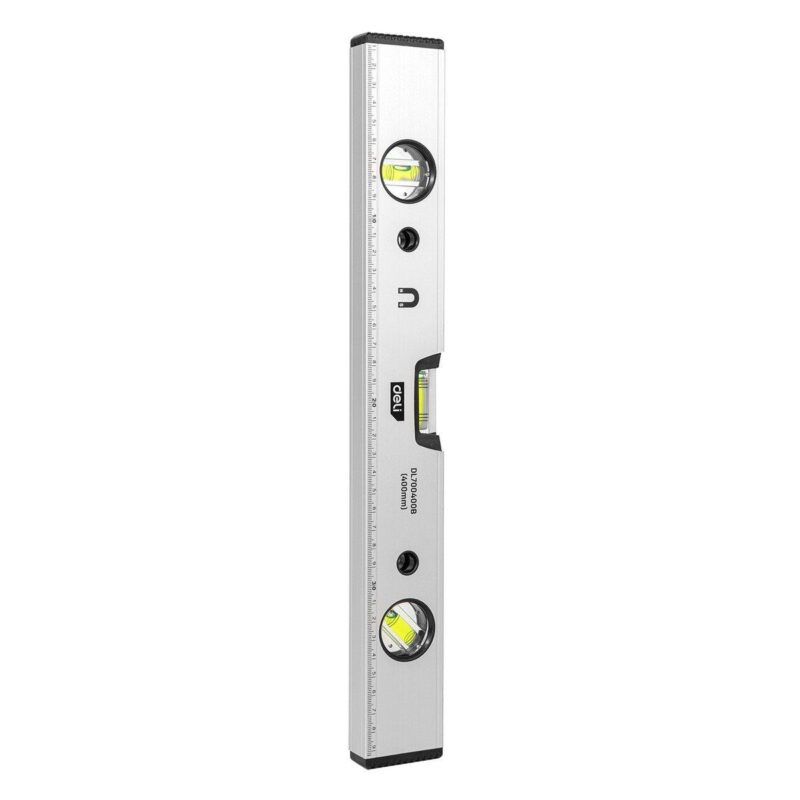 cdf23d125f0e6732dc03b9aa23aff1d5.jpg Строительный уровень Deli DL700400B 400мм, алюминиевый сплав, мягкие резиновые заглушки, магнит — изображение 1