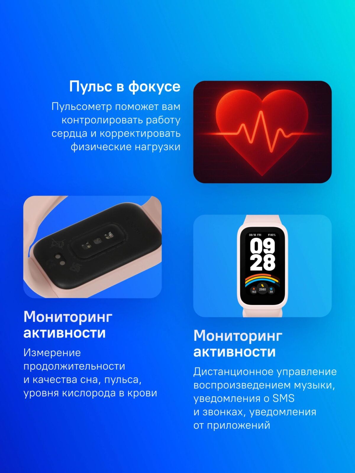 Фитнес-трекер Xiaomi Smart Band 9 Active TFT корп.:розовый рем.:розовый (BHR9917GL) — изображение 2