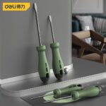 Набор отверток "Home Series Green" Deli HT1004L 4шт SL5x100+SL6x150+PH1x100+PH2x150, эксклюзивный дизайн, рукоятка из высококачественного софттач пластика — изображение 2