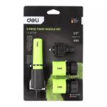 Набор соединителей для шлангов 5 шт 1/2" Deli DL8798 1/2" быстросъемный коннектор с аквастопом, 1/2" быстросъемный коннектор, штуцер 1/2"-3/4", регулируемая головка 110 мм для изменения формы струи, ударопрочный пластик — изображение 2