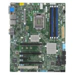 Материнская плата SuperMicro MBD-X11SAT-F ATX LGA 1151 Up to 64GB Unbuffered ECC/non-ECC UDIMM DDR4-2400MHz, in 4 DIMM slots 4 USB 2.0 ports 6 USB 3.1 Gen1 ports 2 Rears Type A 1 USB 3.1 Gen2 ports + 1 Rear Type C 3 PCI-E 3.0 x16 1 PCI-E 3.0 x11 - 5V PCI 32bit