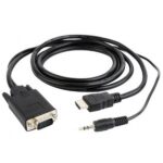 Кабель Cablexpert HDMI-VGA A-03-6, 19M/15M + 3.5Jack, 1.8м, черный, позол.разъемы, пакет A-HDMI-VGA-03-6 (098021)