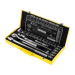 Ключ Deli Bad Pack Набор торцевых головок и ключей 24 предмета Deli DL2024T 1/2", материал 50BV30, комплектация: торцевые головки (10,11,12,13,14,15,16,17,18,19,20,21,22,23,24,27,30,32мм), 5 удлинительных/соединительных стержней, трещотка 45 зубьев, металлический кейс bp