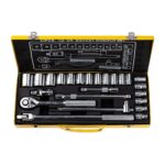 Ключ Deli Bad Pack Набор торцевых головок и ключей 24 предмета Deli DL2024T 1/2", материал 50BV30, комплектация: торцевые головки (10,11,12,13,14,15,16,17,18,19,20,21,22,23,24,27,30,32мм), 5 удлинительных/соединительных стержней, трещотка 45 зубьев, металлический кейс bp — изображение 2