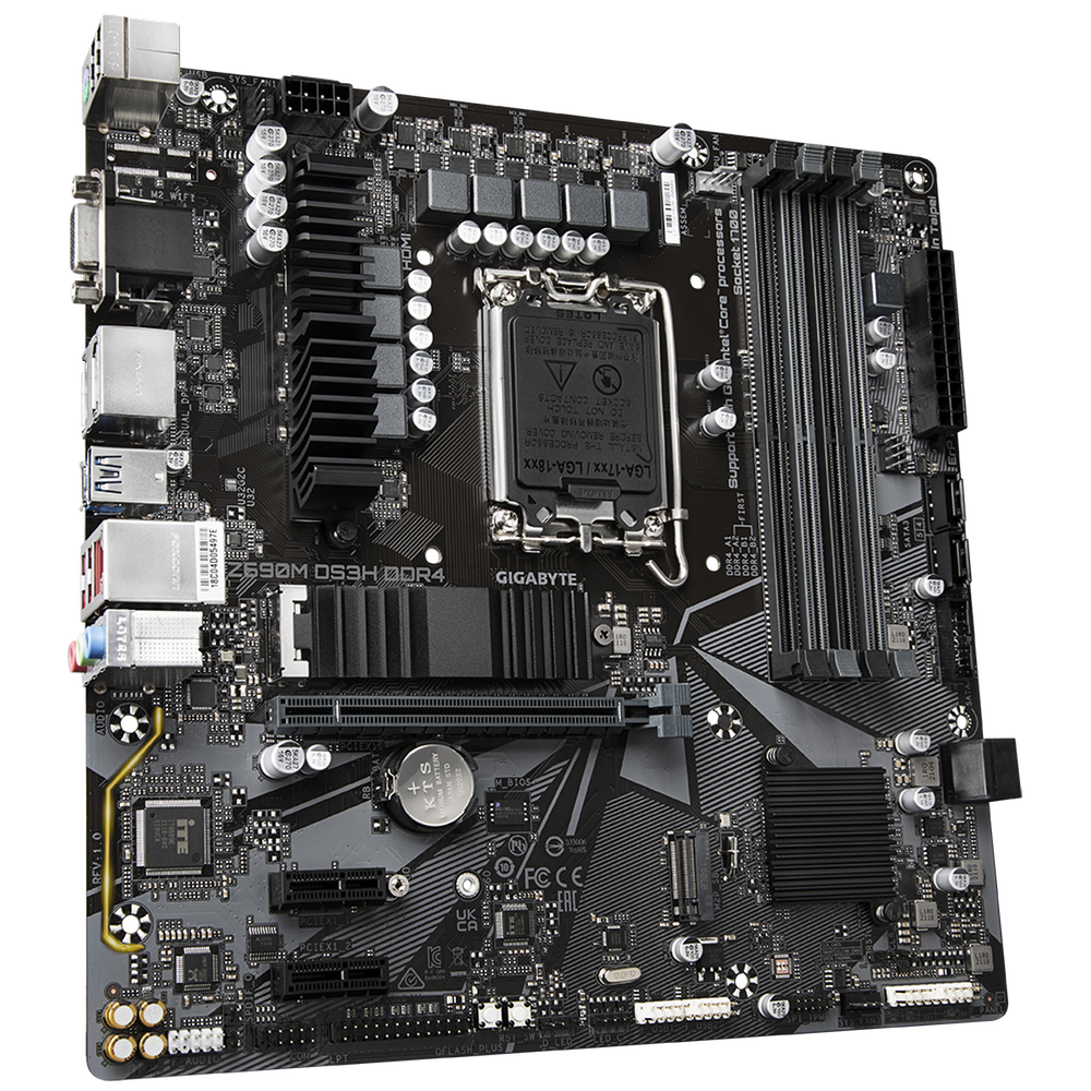 1545009 Материнская плата Gigabyte OEM Z690M DS3H DDR4, Socket 1700, Intel®Z690, 4xDDR4-3200, D-SUB+HDMI+DP+DP, 1xPCI-Ex16, 2xPCI-Ex1, 4xSATA3(RAID 0/1/5/10), 2xM.2, 8Ch Audio, 2,5GbLan, (2+4)xUSB2.0, (3+2)xUSB3.2, (1+0)xUSB3.2 Type-C™, 1xPS/2, mATX, RTL (830625) oem — изображение 1