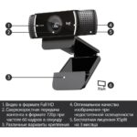 Веб-камера Logitech 960-001088/960-001089 WebCam C922 Pro Stream {USB 2.0,1920*1080, 2Mpix foto, Mic, Black} — изображение 4