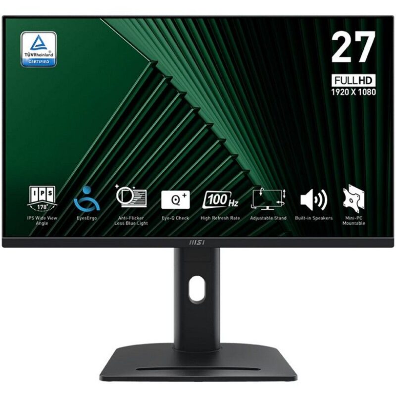 1628565 Монитор 27" MSI PRO MP275PG IPS, 1920x1080, 100Hz, 4ms, 300сd/m, 1000:1, HDR | VGA, HDMI(1.4b), DP(1.2a) | HAS, Pivot, Swivel, InPSU, Speakers, Vesa 100, Black — изображение 1