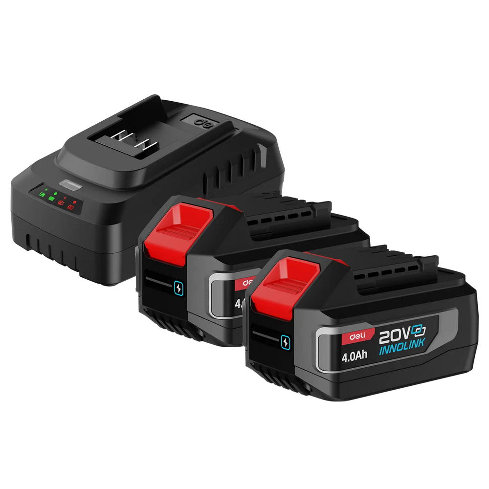 1633244 Набор аккумулятор и зарядное устройство Deli DE-CM20A4E (2АКБ 20V 4А*ч + ЗУ 2A, 20V) — изображение 1