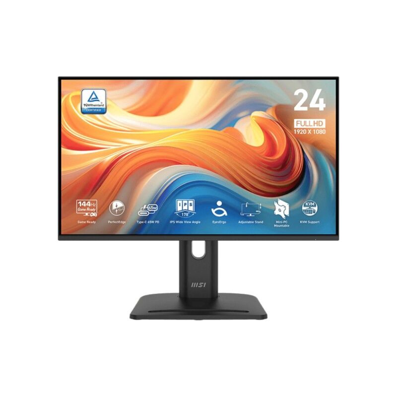 1703764 Монитор 23.8" MSI PRO MP245PHG E14 IPS, 1920x1080, 144Hz, 4ms, 300сd/m, 1500:1, HDR | HDMI(2.0), DP(1.2a), Type-C(PD-65W), 2xUSB3.2 | HAS, Pivot, Swivel, InPSU, Speakers, Vesa 100, Black — изображение 1