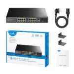 Коммутатор CUDY 16-Port 10/100M PoE+ Switch with 2 Gigabit Uplink and 1 SFP Port 200W 16-Port 10/100M PSE RJ-45 +2 Gigabit RJ- 45 +1SFP Port with 16 POE Ports Switch with Built-in power supply, support 16-port IEEE 802.3at PoE+ Injector,Rack-mountable Steel case, 200W Internal — изображение 4